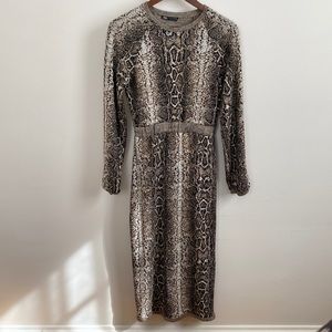 Zara Snakeskin Print Stretchy Midi Dress Sz S
